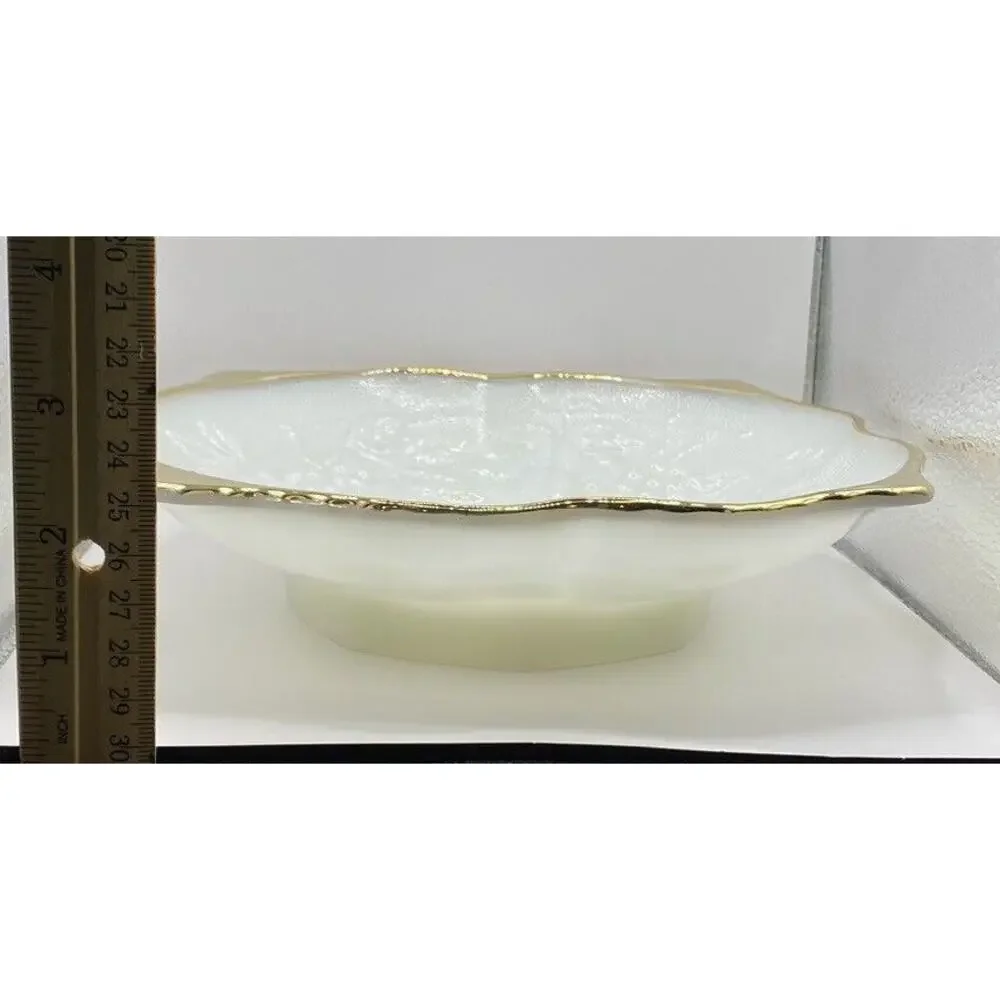White Milk Glass Grape Raised Plate Dish Serving Fruit Bowl Gold Trim Vintage